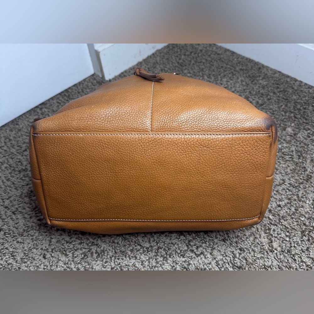 Dooney & Bourke Brown Pebbled Leather Hobo Bag Tan Camel Zip Pocket Shoulder Bag - Picture 9 of 16